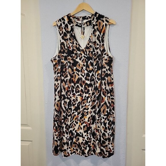 Lux II Dress‎ Size 20 Black Brown Animal Print Front Back Keyhole Sleeveless - Picture 1 of 7